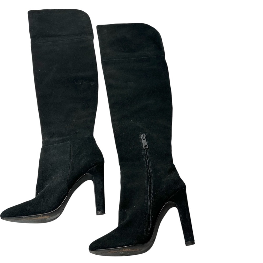 Joie Bentlee Genuine Suede Leather Heel Over The Knee Boots Sz 7 Black Retro - Picture 2 of 16